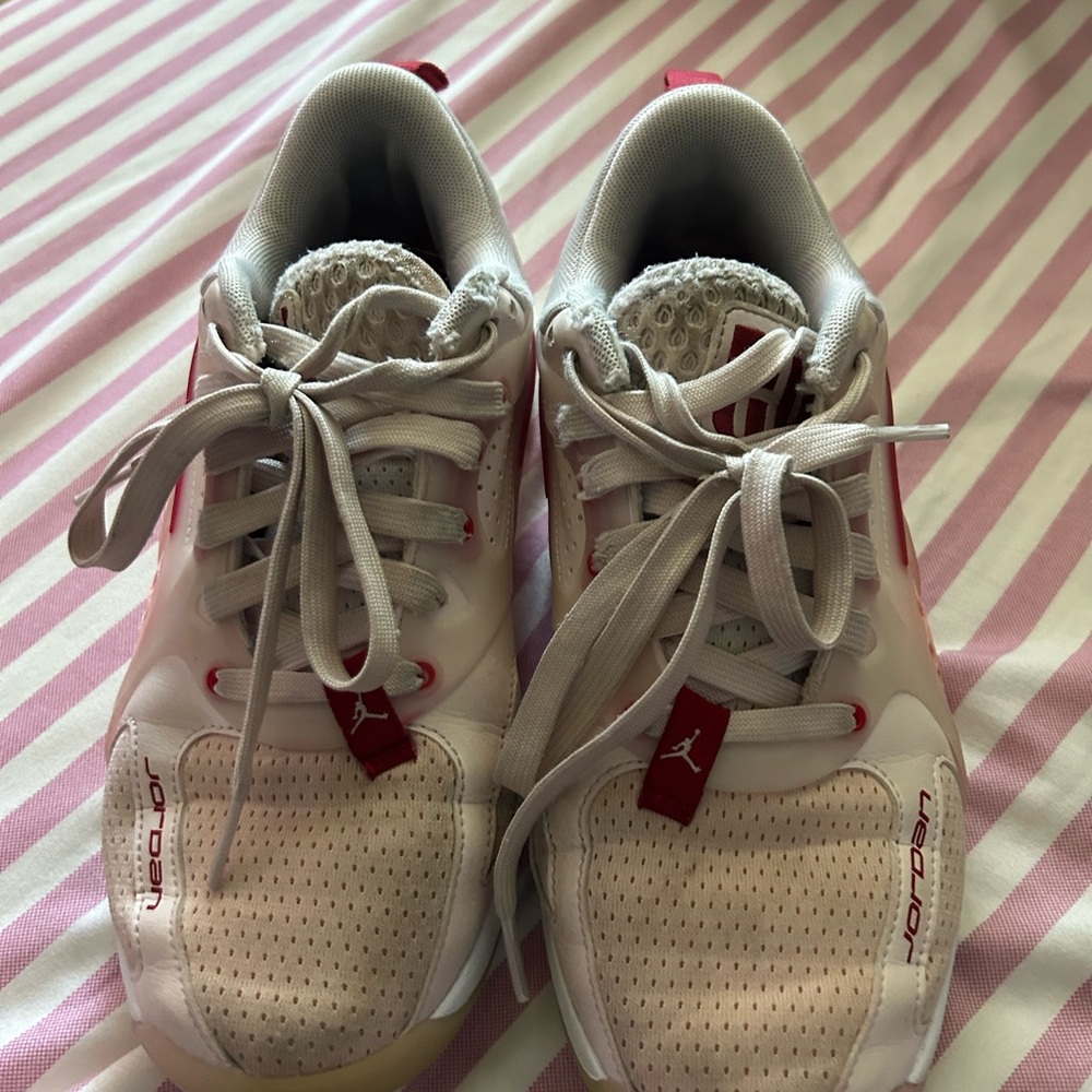 Jordan White and Red Court Shoes